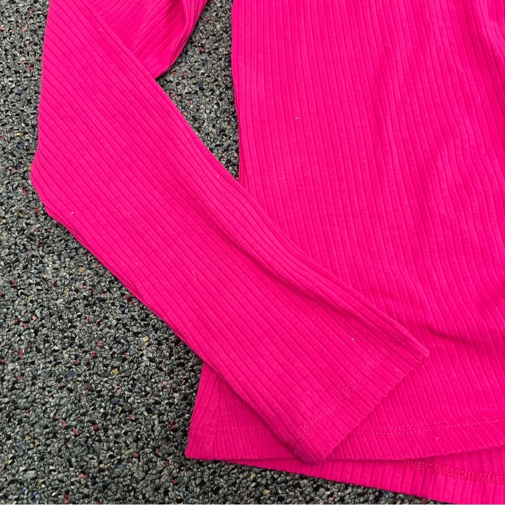 TARGET A NEW DAY Bright Pink Long-Sleeve Ribbed Ruched Adjustable String Shirt S - Picture 11 of 15